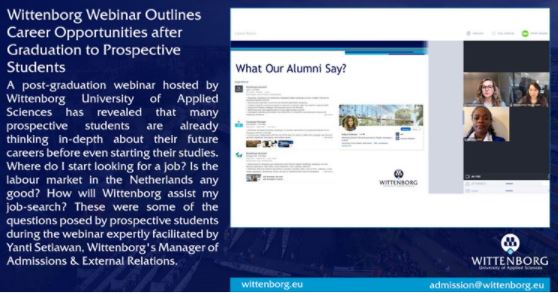 Wittenborg webinar outlines career opportunities after graduation to prospective students. #YantiSetiawan, Wittenborg's Manager of Admissions &amp; External Relations, was assisted by Wittenborg alumni #KatyaSivkova and #WitneyLaizer. Read their stories: tiny.cc/1e53tz