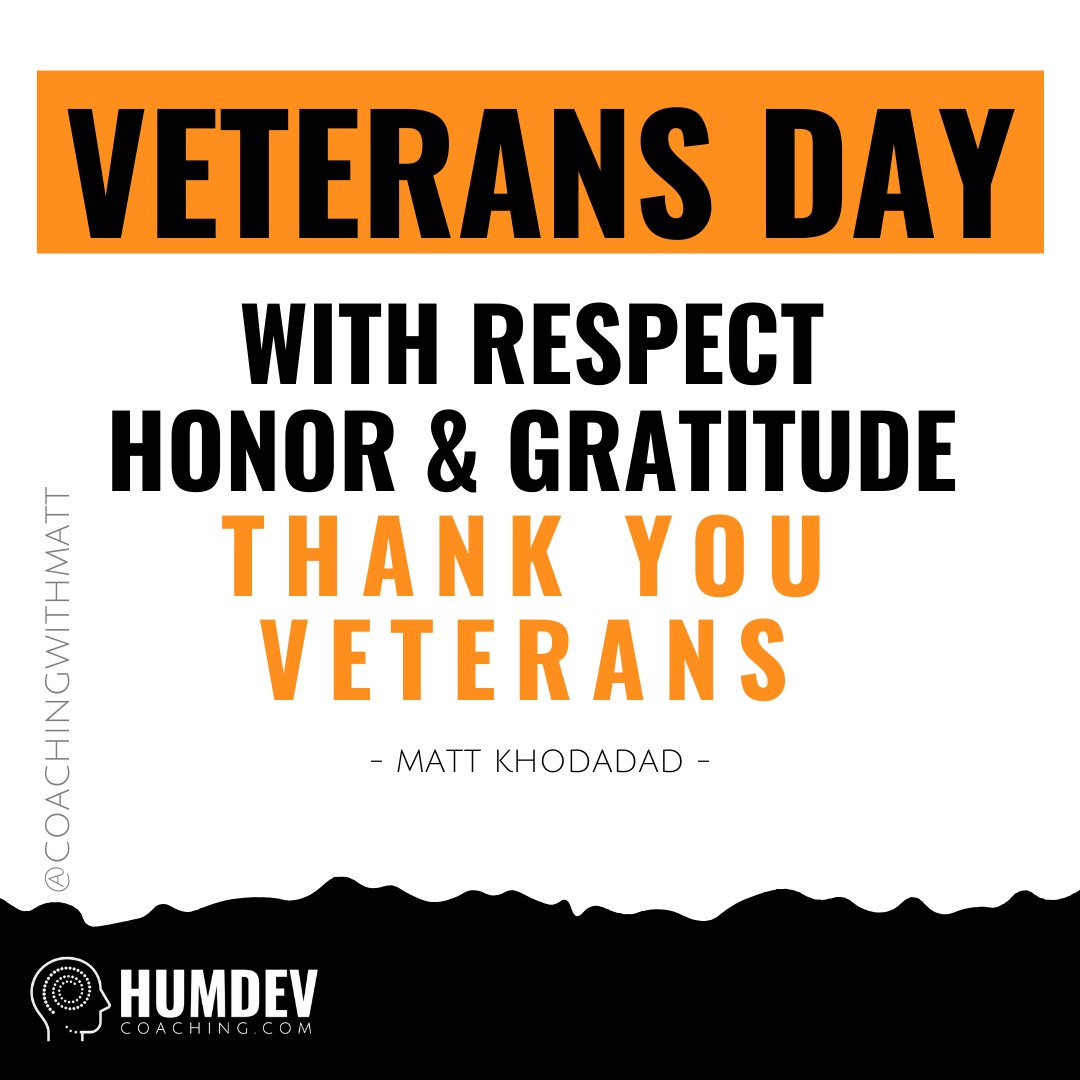 humdevco's tweet photo. 🇺🇸🇺🇸Thank you Veterans for all you have done and continue to do for our country! 🇺🇸🇺🇸https://t.co/PjfPftUco8
#action #ambitious #begreat #courage #doit #freedom #ican #iwill #keytosuccess #HUMDEVCoaching #lifecoach #lifecoaching #MattKhodadad #veterans #veteransday https://t.co/DueyodBuRt