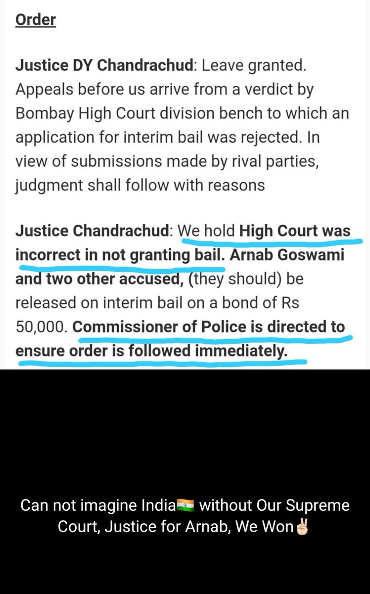 Axtzitzanup's tweet photo. #ArnabGoswami @republic
Can not imagine India🇮🇳 Can not imagine Indian Democracy without our honorable Supreme court.

We won🤟We all love you  @Arnab_Goswami https://t.co/psCtFPVAQE