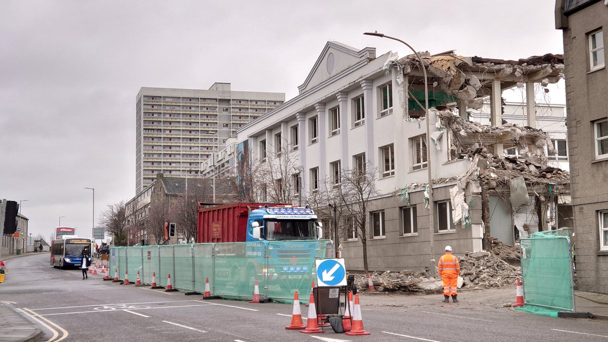 Demolition of Greyfriars House, Gallowgate. Aberdeen has begun. Flats are planned to be built on the site.