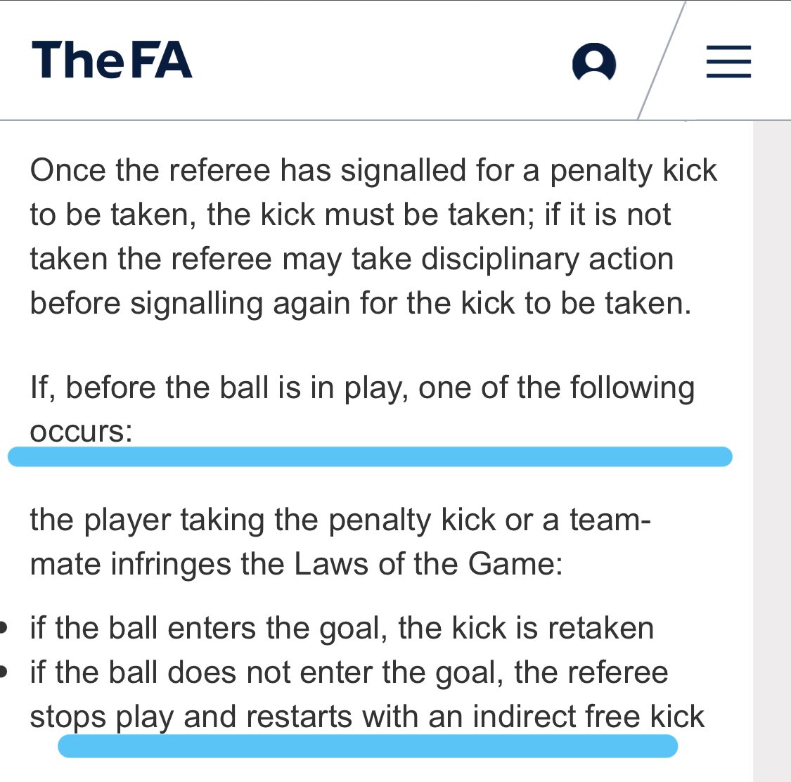 First of all, the first goal.. it was an obvious penalty but shouldn’t have been replayed, according to TheFA law 14 when the penalty kick taker or his teammate commits an offense, and the outcome of the pen is no goal, it’s replayed as an indirect free kick, not a penalty