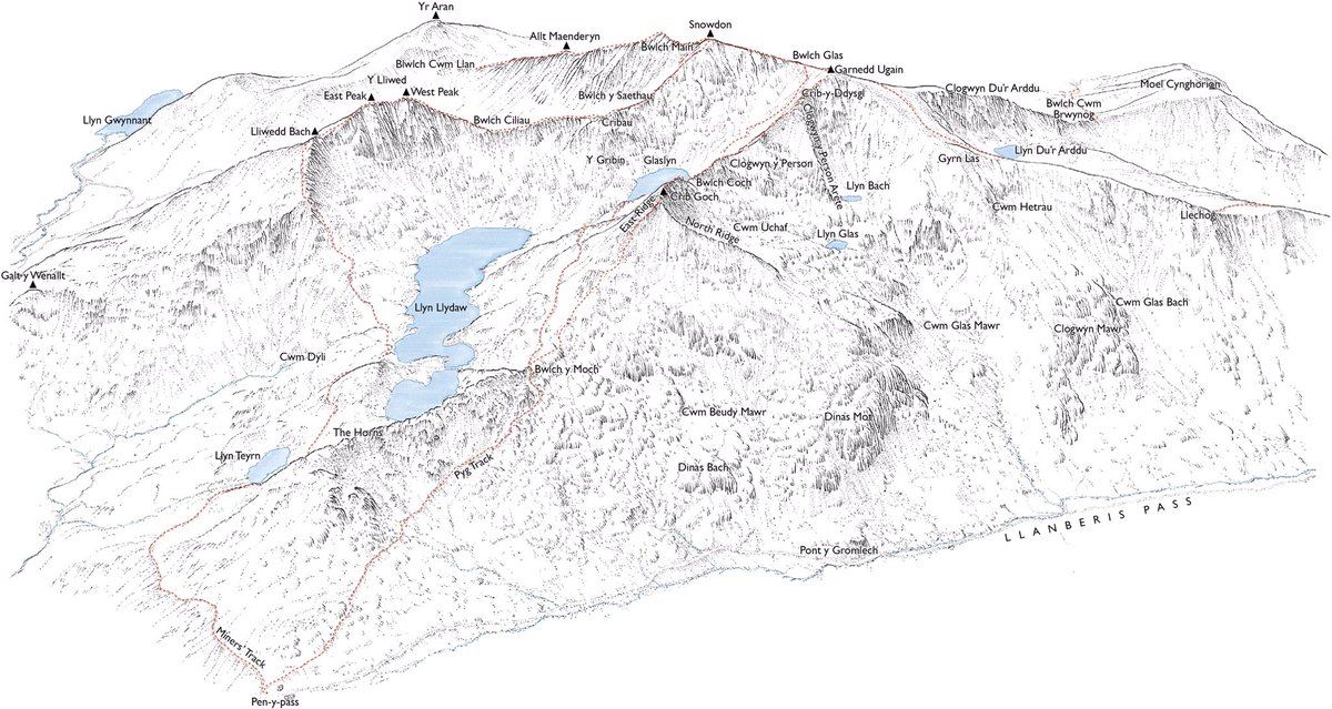 Snowdon’s approaches, southwestern view.
@snowdoniagram @visitsnowdonia @visitsnowdonia @snowdonmountainrailway #yrwyddfa #snowdon #snowdonia #snowdonianationalpark #snowdoniapics #snowdoniamountains #cribgoch #llanberis #mountainart #maps 
#jeremyashcroftmaps