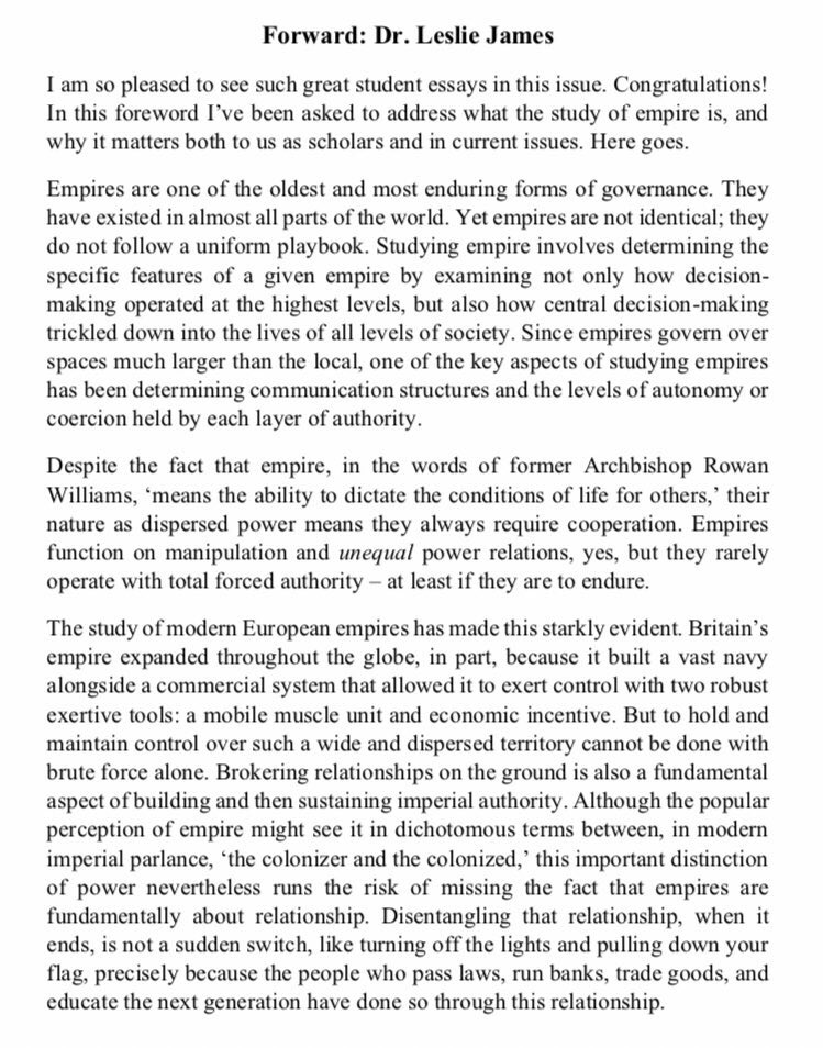 QMHJ_'s tweet photo. We are thrilled that our Autumn issue, Empire, is accomanied with a foreword by @QMHistory’s Dr Leslie James. 

We hope that her fascinating words on the importance of studying Empire will inspire you to click the link below and read our student essays:

https://t.co/tSdX2o4VUm https://t.co/bFfuoBXatL