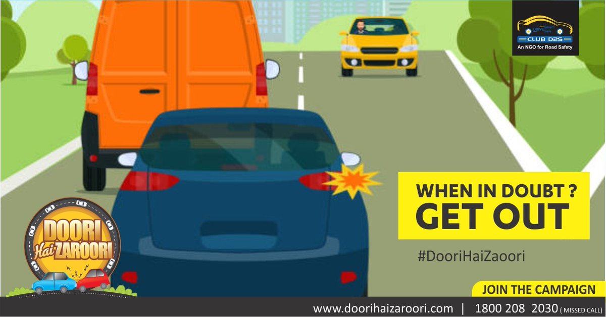 ClubD2S's tweet photo. Do not overtake unless you are sure you can do so without causing danger to others as well as yourself.
Before you start to overtake, make sure the road is clear far enough ahead and behind.
Leave plenty of room. ๐ _ ๐
Always Remember #DooriHaiZaroori!
#TrafficDistancing https://t.co/xkNJD7HrGc