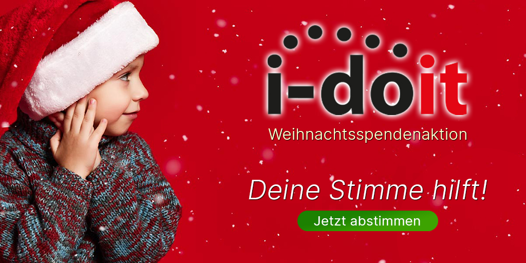 🎄Weihnachtsspendenaktion 2020🎄
Deine Stimme hilft!

Du bestimmst mit, wer welchen Anteil an einer Spende von 2.500 EUR bekommen soll.

Bei 500+ Stimmen erhöhen wir auf 3.000 EUR.

i-doit.com/xmas2020/

<a href="/ckuenstlerhilfe/">#coronakuenstlerhilfe</a>
<a href="/Tafel_DE/">Tafel Deutschland e.V.</a> 
#handforahand
<a href="/kindernothilfe/">Kindernothilfe</a>

#Weihnachten