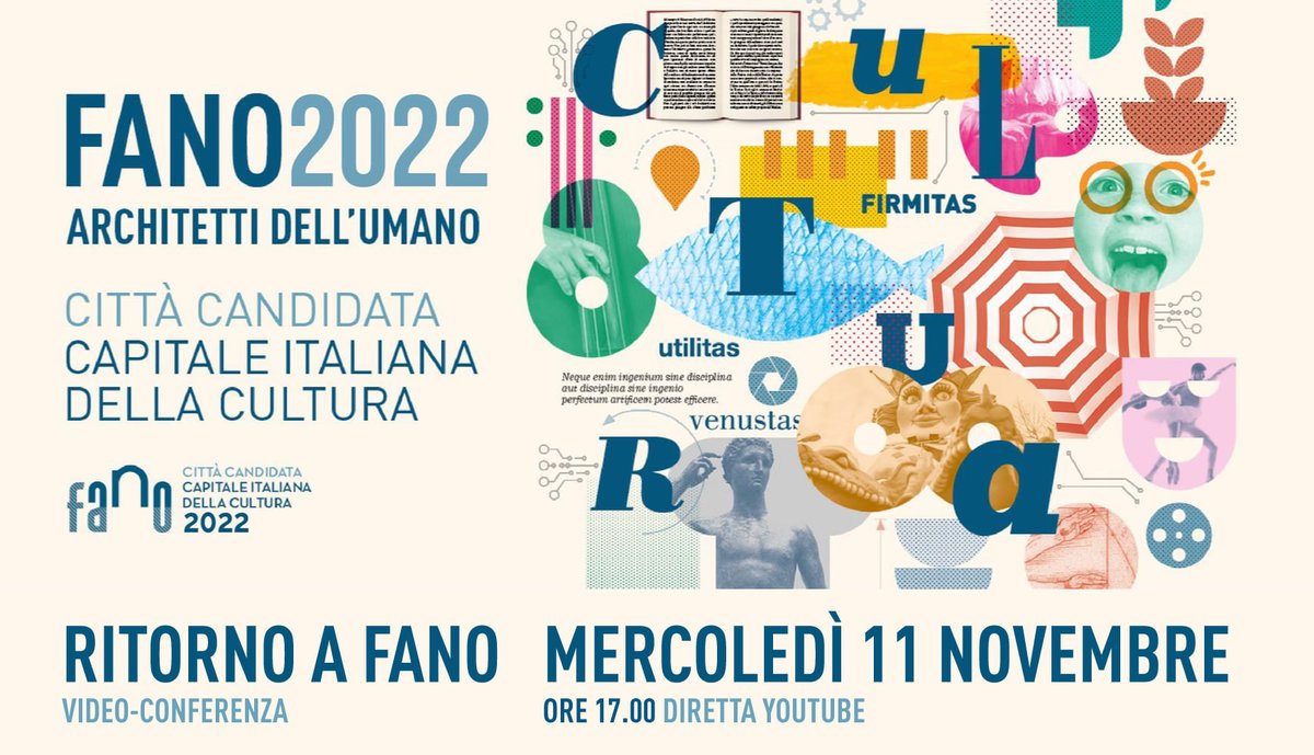 Fano_2022's tweet photo. Ritorno a #Fano
"Riscoprire la cultura fanese per riconoscersi e rilanciare i valori e le qualità di Fano". 
Questo il focus della videoconferenza nell'ambito  #Fano2022, che si terrà questo pomeriggio 11/11 alle ore 17.00. 

 👉https://t.co/PV6ckUQy3t

#CapitaleItalianaCultura https://t.co/fQqZxCHzoV