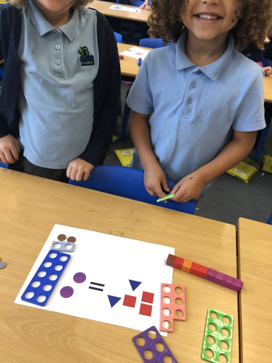 BegbrookAcademy's tweet image. Year 2 Mathematicians balancing equations!! Lots of Pearl and diamond power this morning - we had to think very carefully about the value of the different representations in order to add the correct manipulative and balance the equation! #year2learning #wearemathematicians