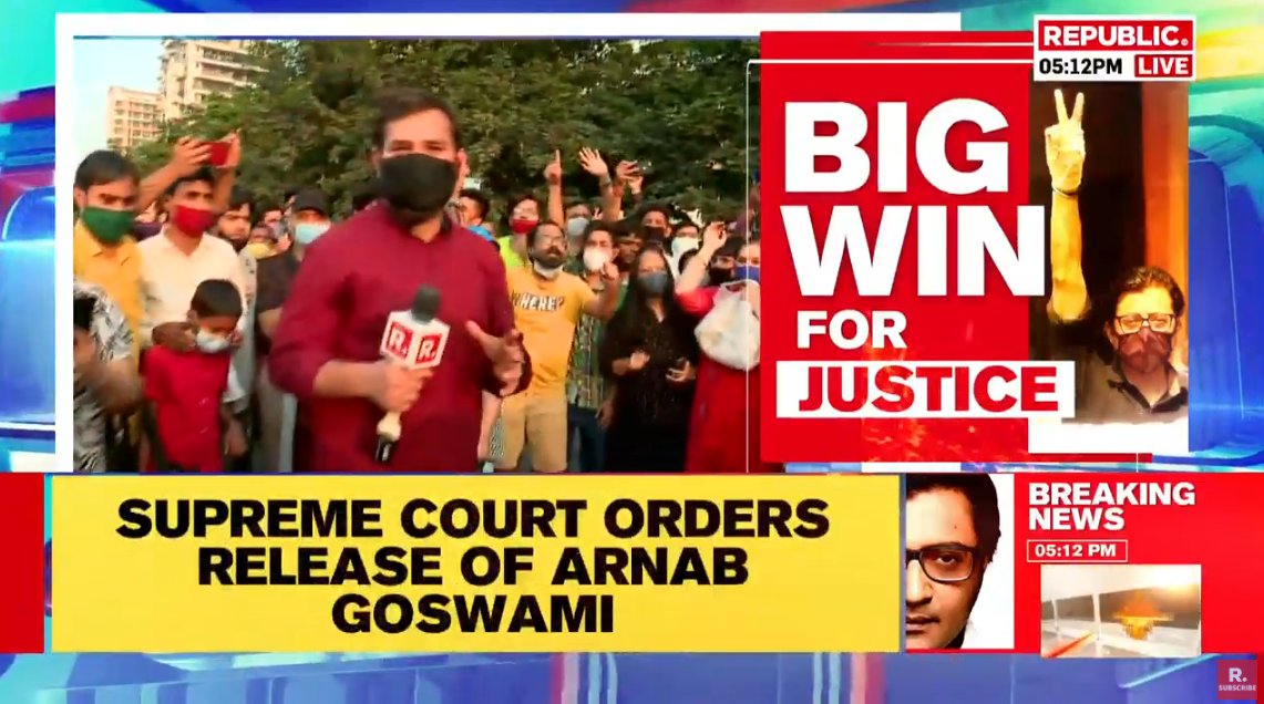 #ArnabIsBack | Republic reporting #LIVE outside Taloja jail where a lot of people have gathered after the Supreme Court ordered the release of Arnab Goswami; Tune in to watch here - republicworld.com/livetv.html