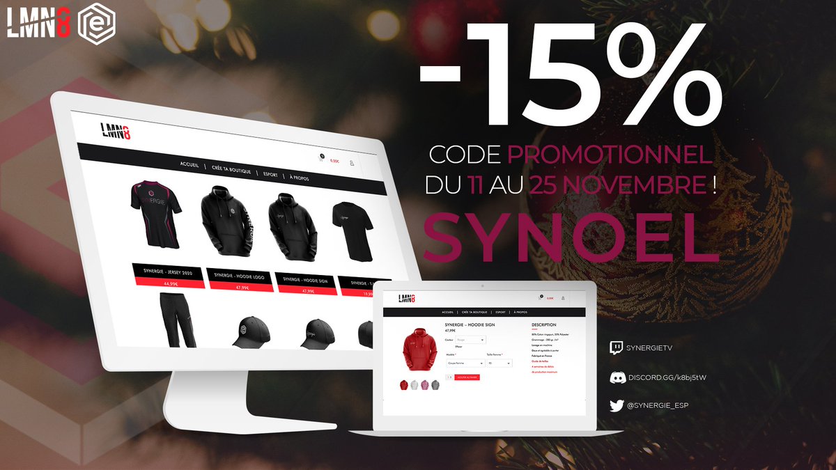 Synergie_ESP's tweet photo. 🚨 ALERTE BONNE NOUVELLE 📢

La Synergie vous offre un petit code promo pour sa boutique @eliminate_fr valable du 11 au 25 novembre (parfait pour que vos commandes arrivent à temps pour #Noël !!)

Faîtes vous plaisir : https://t.co/Ws9tGbnnmg

#shop #cadeau #promo #soldes https://t.co/nfzBXTUe0e