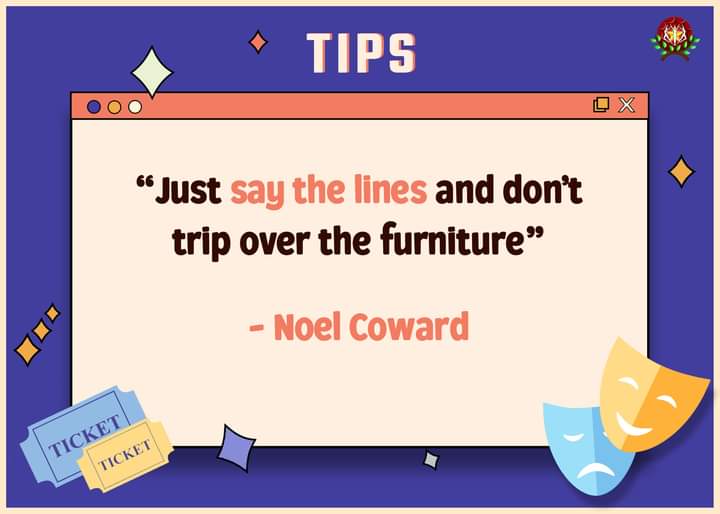 TeatroKom's tweet photo. Tip for today!

"Just say the lines and don't  trip over the  furniture"

- Noel Coward

Source: Oxford Mail by https://t.co/WCRJdyzNOB

#TeatroKomunikado
#theatertips https://t.co/oMDdSe2bXk
