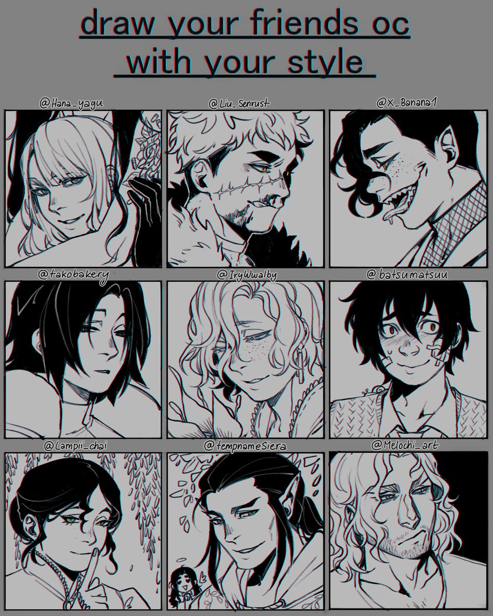 yay, finally finished it! hope everyone recognizes their OCs and likes the way i drew them <3 thank you so much for letting me draw them!
sorry for not drawing all but this already took me long enough asdfghjk 