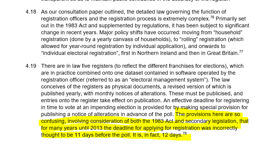 Even the experienced lawyers involved struggled to unpick the confusing layers of legislation that govern electoral registration, which have led to errors in the past - & who knows what errors now? 4/11