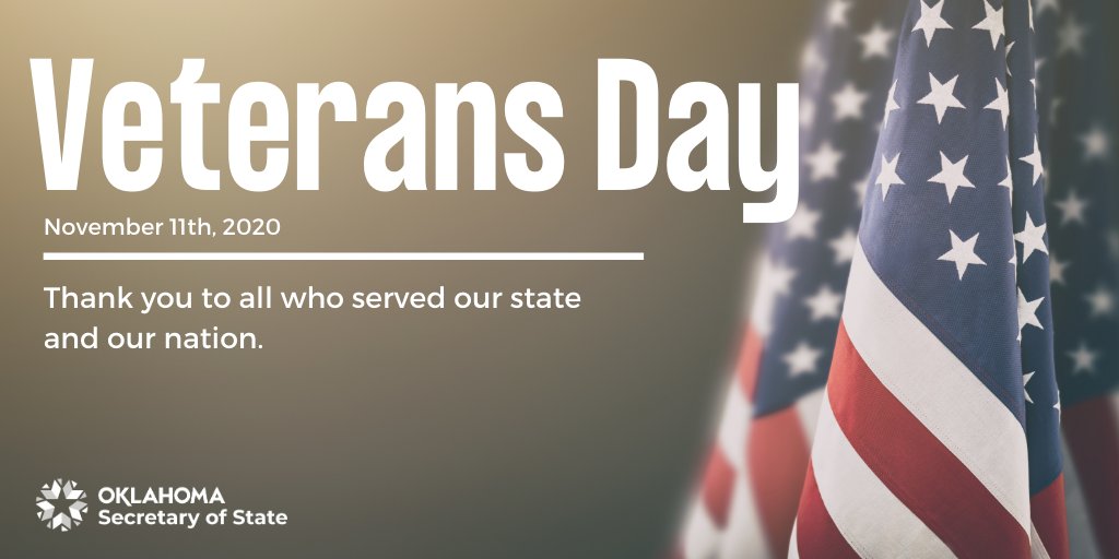 Happy Veterans Day to all those who have bravely served our state and our nation in the military. Oklahoma is forever grateful for your sacrifice and service. 🇺🇸  #VeteransDay 

Our office will be closed in commemoration.