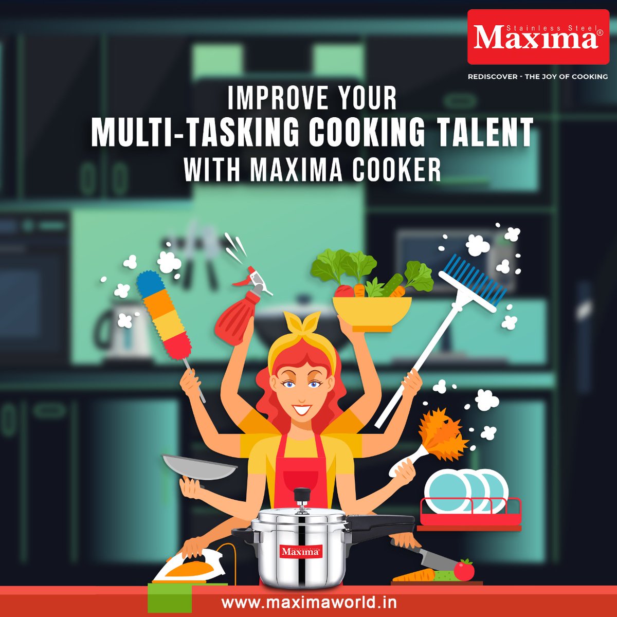 maximakitchen's tweet photo. Multi-tasking in the kitchen is very difficult.
So @Maximaworldofficial introduced #SUMO - Triply Stainless Steel pressure cooker😃
#pressurecooker #pressurecookerrecipes #smartpressurecooker #pressurecooking #stainlesssteel #cookware #kitchenware #maxima #maximaworldofficial https://t.co/OdNgjjsfID