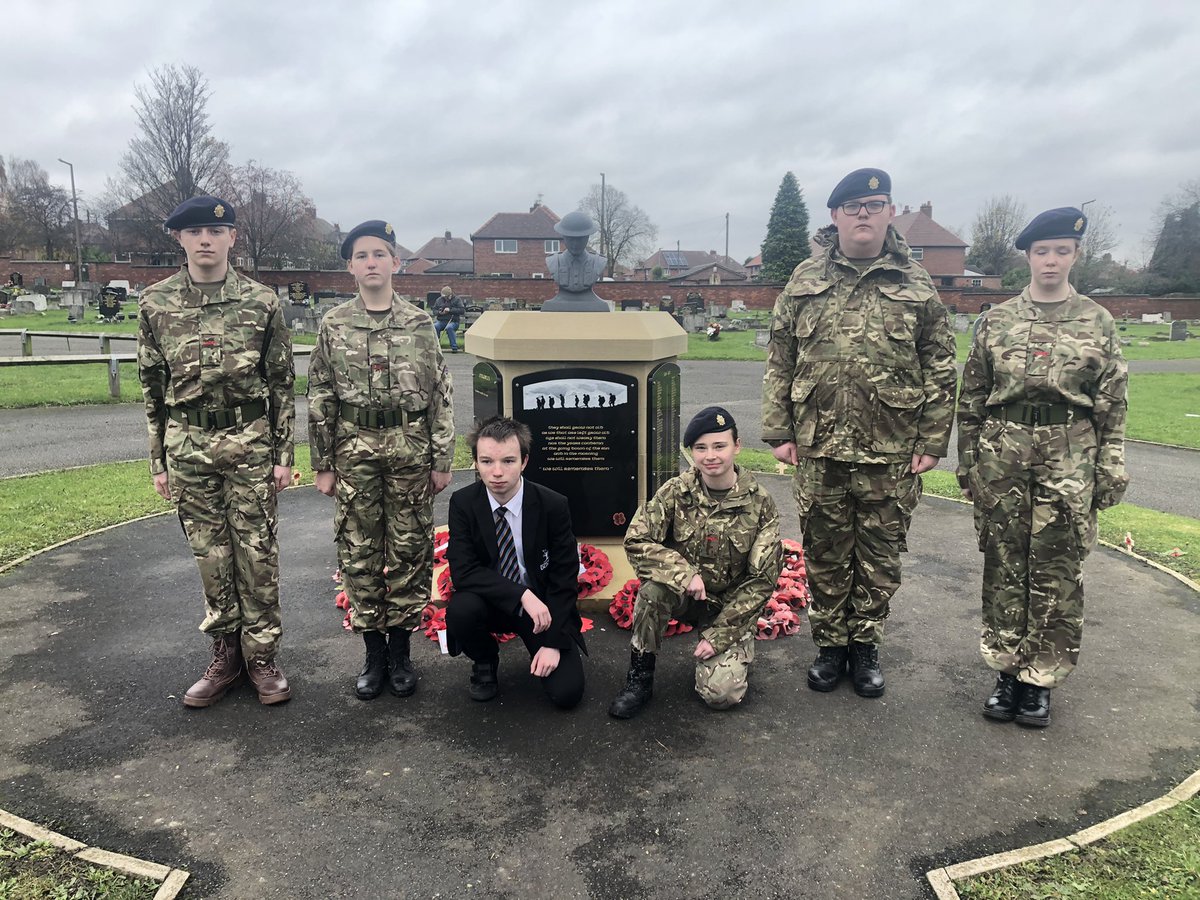 AstreaCadet's tweet photo. This morning 2Lt Guy and @AstreaCadet were joined by @DearneALC at #BoltonUponDearne cemetery to place crosses on @CWGC graves and observe 2 minutes silence at 11.00 #RemembranceDay2020 @AstreaDearne @2022cohort #WeWillRememberThem https://t.co/3RR4kXgYhK