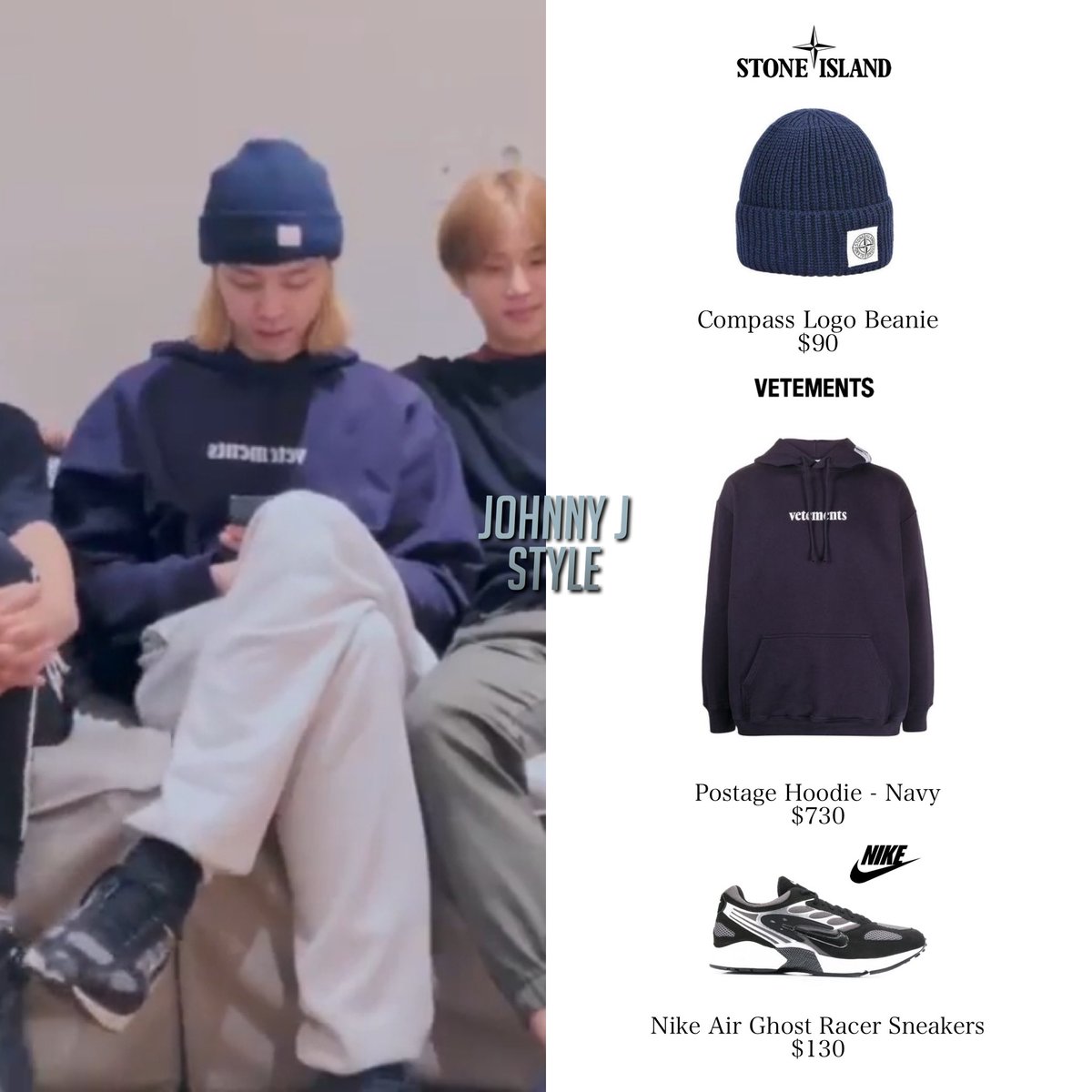 johnnyjstyle's tweet photo. 201111 “보이는 RADIO💚” 
—
Stone Island: Compass Logo Beanie

Vetements: Postage Hoodie - Navy

Nike: Air Ghost Racer Sneakers
—
#johnny         #johnnysuh #nct         #nct127         #johnnynct #nctjohnny #쟈니 https://t.co/JZHdzKGOs3