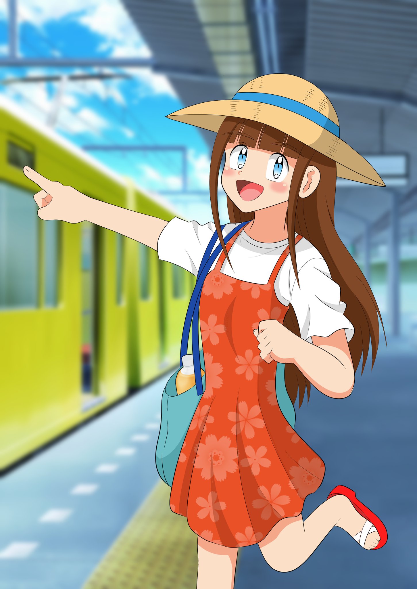 市原仙人 Al Twitter 今回も過去絵です おばあちゃんちに遊びに電車に乗り込む女の子 という設定 楽しく描きました イラスト 女の子 小学生 帽子 麦わら帽子 ロングヘヤー 駅 ジャンパースカート 絵描きさんと繋がりたい イラスト好きな人と繋がりたい