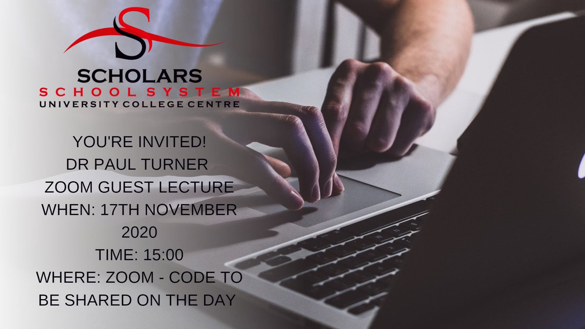 ScholarsSystem's tweet photo. Join us on the 17th November!
Find out more about Dr. Paul Turner & his Guest Lecture below:
https://t.co/LPKwtW0gM1
#sss #studywithus #guestlecture #zoomlecture #studentlecture #onlinelecture #getinvolved #joinin #watchthisspace https://t.co/DF3rcVFiP4