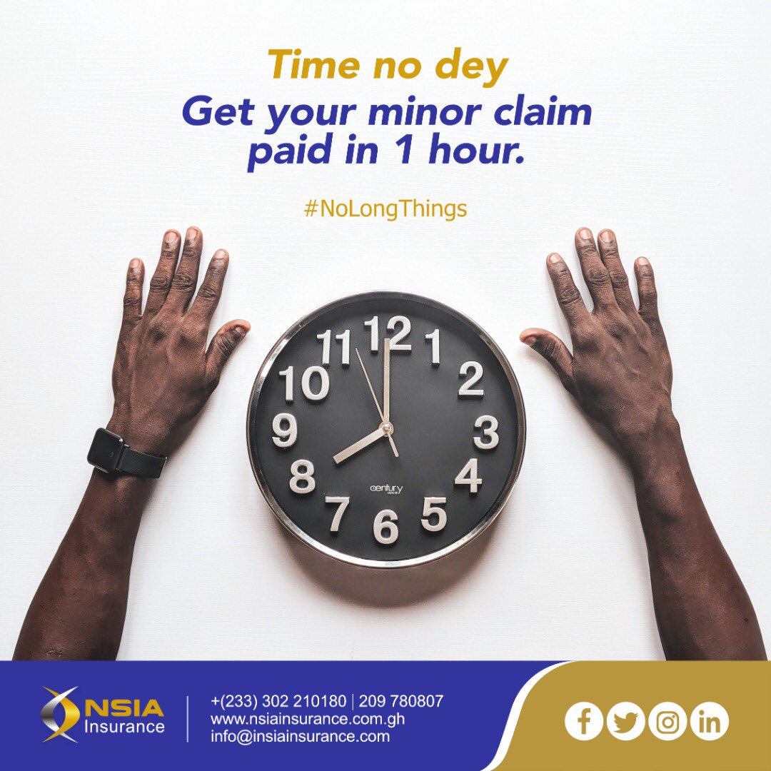 nsiainsurancegh's tweet photo. NSIA Insurance pays minor claims (claims of less than 2,000) in an hour or less.
Getting you back on the road as quickly as possible is our priority.
#NoLongThings https://t.co/HniXMgIvr4