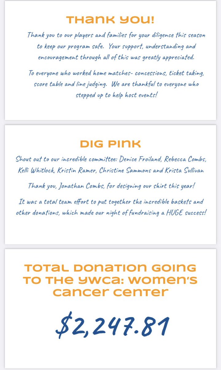 HHSRaidersVball's tweet photo. We had the best support system from administration, parents and players. Can’t wait to make our donation to the @YWCA_Lafayette Women’s Cancer Center this month. https://t.co/4ykA5CRV1Y