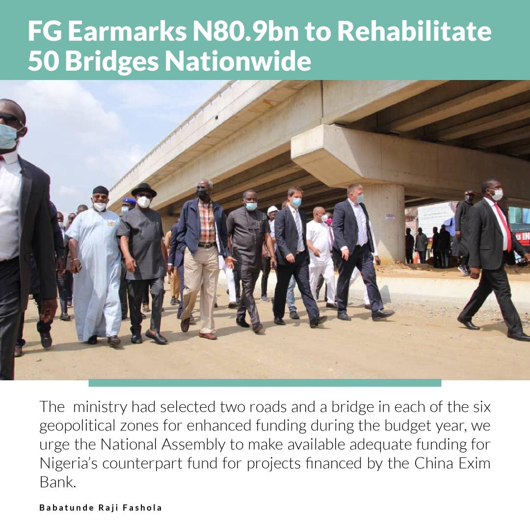 BryteDude's tweet photo. ICYMI: The Federal Government has earmarked N80.9billion for 50 bridges and adjoining roads nationwide.
The roads and bridges include those leading to the ports and major agricultural hubs in the six geopolitical zones. #FGatWork #InfrastructureDrive https://t.co/7gLF5esdVT