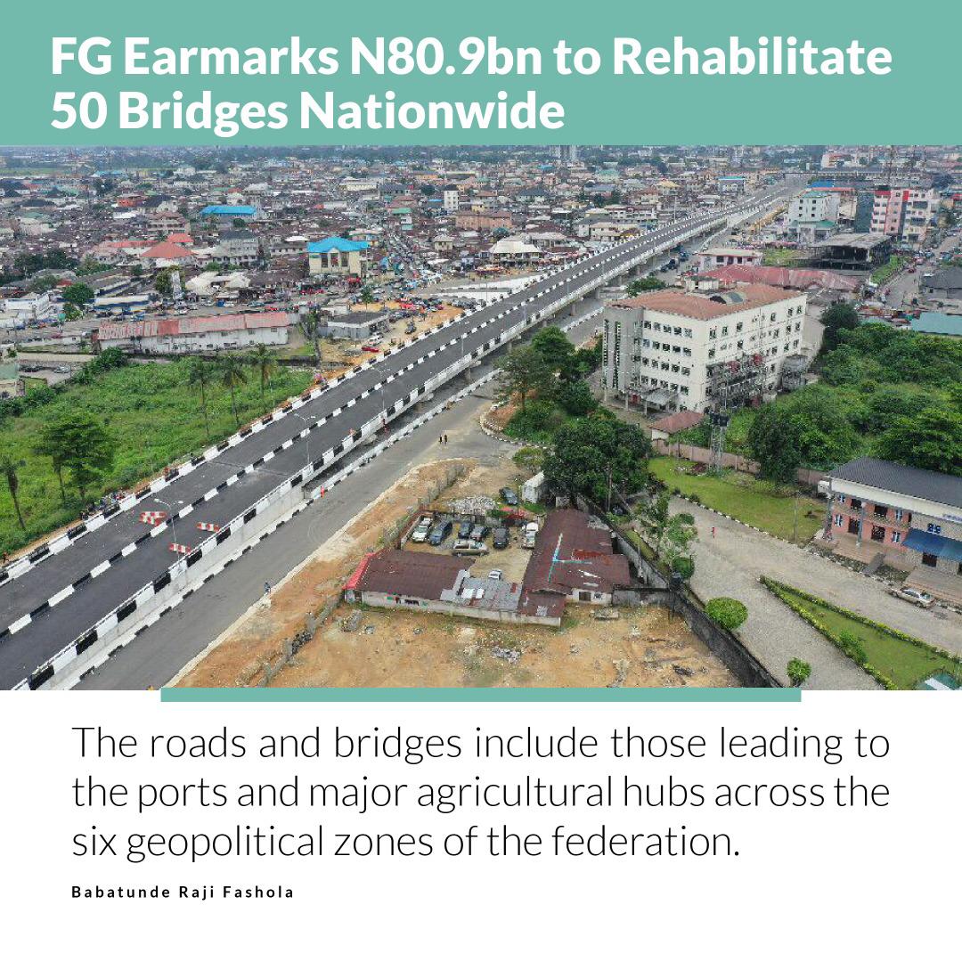 BryteDude's tweet photo. ICYMI: The Federal Government has earmarked N80.9billion for 50 bridges and adjoining roads nationwide.
The roads and bridges include those leading to the ports and major agricultural hubs in the six geopolitical zones. #FGatWork #InfrastructureDrive https://t.co/7gLF5esdVT
