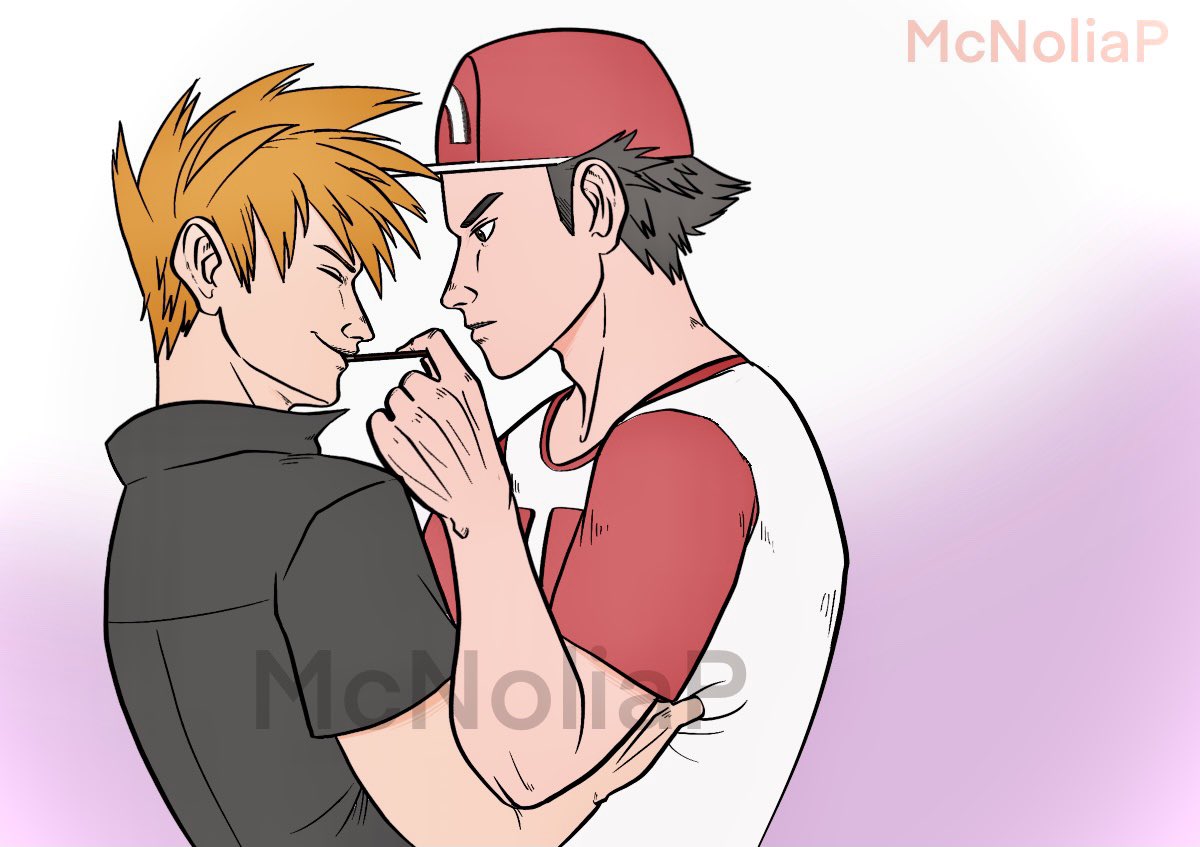 Pocky game? Nah, too troublesome. Just go straight to ”the kiss” then 😙  #fanart #reguri #namelessshipping #originalshipping #レグリ #happypockyday1111, image size:1200x847