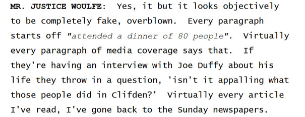 The process is relatively technical. The points that I want to draw out relate to the conversation of 21st Aug. Recall (1): the CJ has indicated to Woulfe that it is not a ‘media frenzy’. Woulfe comments on the media in the interview are pretty wideranging, but here is a flavour: