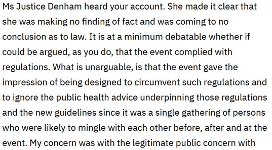 What is clear in later exchanges with the CJ in Nov is that there is a point of tension between what Woulfe and the CJ believes that the Denham report did. Woulfe repeatedly refers to facts, but the CJ points out that Denham could not make findings of fact: