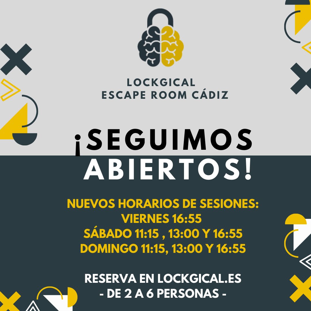 lockgical's tweet photo. ❗️Seguimos abiertos❗️ Nuevos horarios debido a las nuevas normas impuestas por la Junta de Andalucía.
Tu Escape Room en #Cádiz 🕵️‍♀️2-6 personas
Reserva ya tu sesión 👉 https://t.co/SyIWQknExJ 
❗️Medidas AntiCovid❗️
-Mascarillas obligatorias, gel hidroalcohólico, limpieza profunda✅ https://t.co/1liNeMLe8i