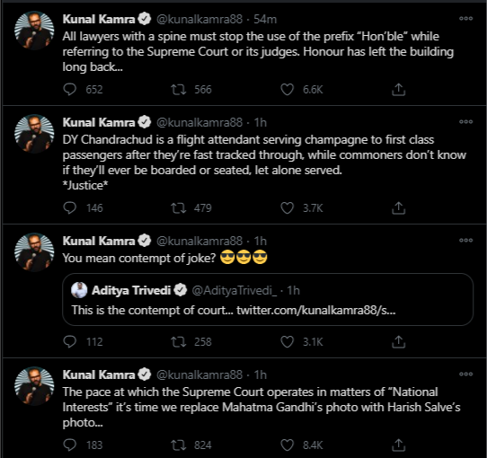 adv_chandnishah's tweet photo. Mr. @kunalkamra88 ! 

Be ready to face the legal consequences for blatantly insulting the Apex Court of the country, Justice Chandrachud and Justice Indira Bannerjee, Adv. Harish Salve.

Time for you to realise, that freedom of speech is NOT ABSOLUTE in this country. https://t.co/0fOtiyjpol