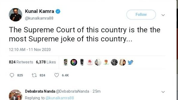 adv_chandnishah's tweet photo. Mr. @kunalkamra88 ! 

Be ready to face the legal consequences for blatantly insulting the Apex Court of the country, Justice Chandrachud and Justice Indira Bannerjee, Adv. Harish Salve.

Time for you to realise, that freedom of speech is NOT ABSOLUTE in this country. https://t.co/0fOtiyjpol