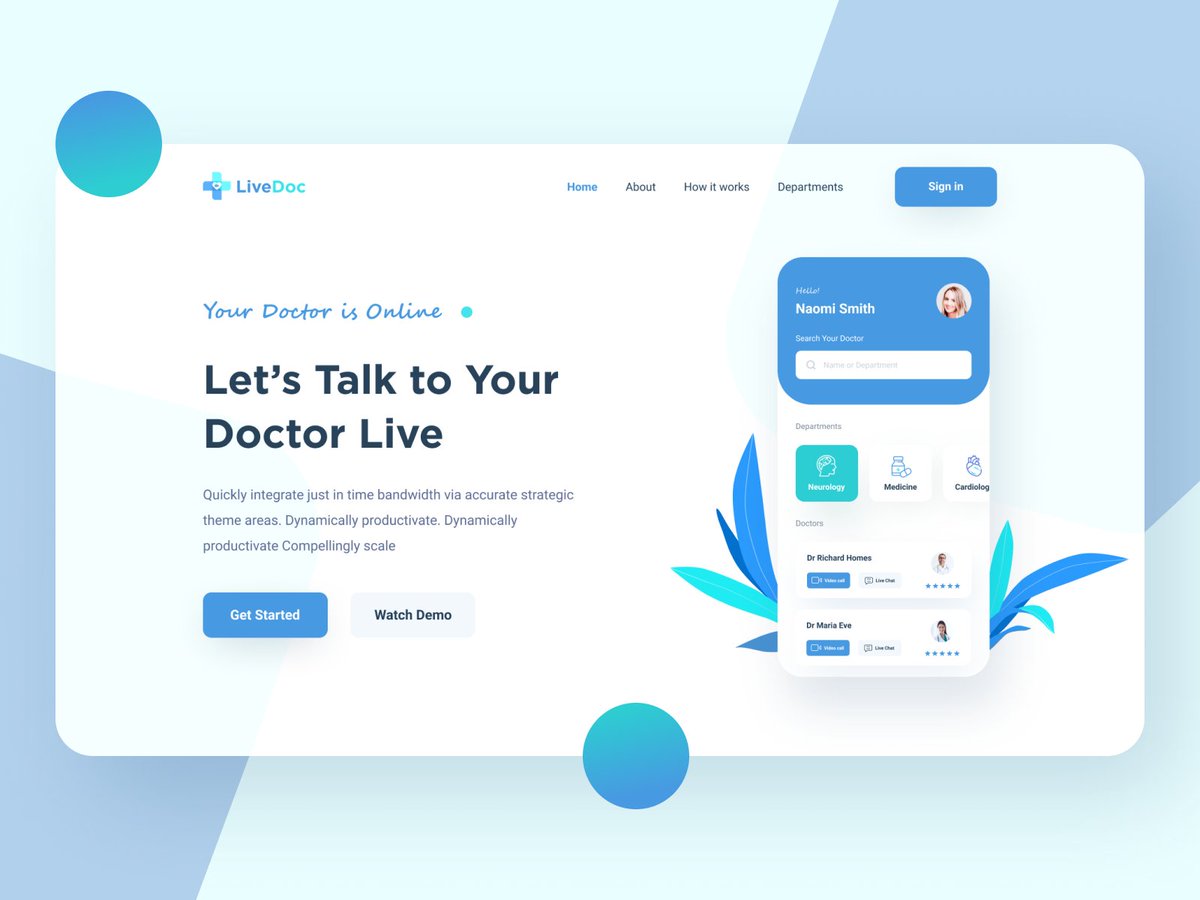 UI_UXTanim's tweet photo. Online Doctor Service Landing Page. Any kind of website order me @fiverr: https://t.co/lOsFYXlZWu
#landingpage #landing_page #webdesign #Website #Doctor #websitedesign #minimalwebdesign #ui #ux #Canada #UnitedStates #UK #Germany #Ireland #Sweden #VeteransDay #WednesdayMotivation https://t.co/4jYdS3MHit