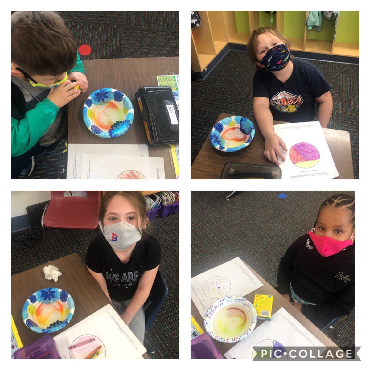 jennmosh's tweet photo. Skittles Science in First  Grade! Color separation and the magical floating “S”!  Of course we saved some for a treat! #BPatriotProud #BCoolidgeCool https://t.co/gjI1d1EHfs