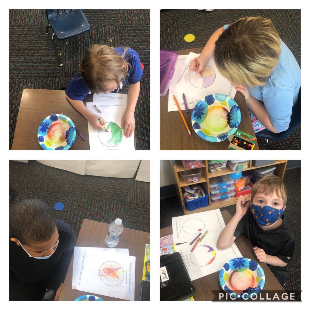 jennmosh's tweet photo. Skittles Science in First  Grade! Color separation and the magical floating “S”!  Of course we saved some for a treat! #BPatriotProud #BCoolidgeCool https://t.co/gjI1d1EHfs