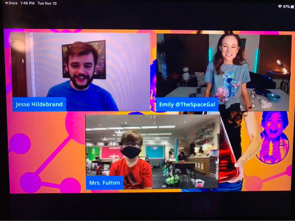 MrsFultonBA's tweet photo. We loved watching live science with @TheSpaceGal from Emily’s Wonder Lab! Thank you for answering our students’ live questions, inspiring us to be scientists, developing growth mindsets, and reminding us to stay curious and keep wondering! #dg58pride #dg58learns https://t.co/RUodVFjoG4