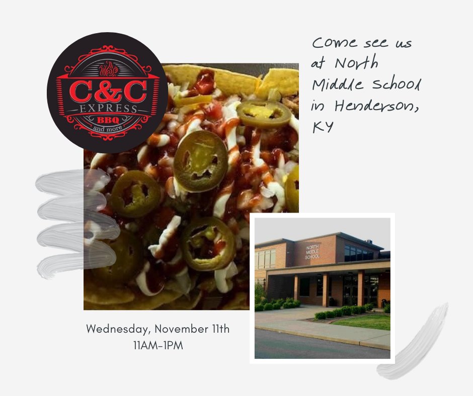 ccdinnerstogo's tweet photo. We are excited to be set up today at North Middle School in Henderson, Kentucky today. Stop by and see us today from 11:00AM-1:00PM. 

To view our full C&amp;C Express Menu go to https://t.co/UYzIZCawHz . https://t.co/Gh31YzfIti