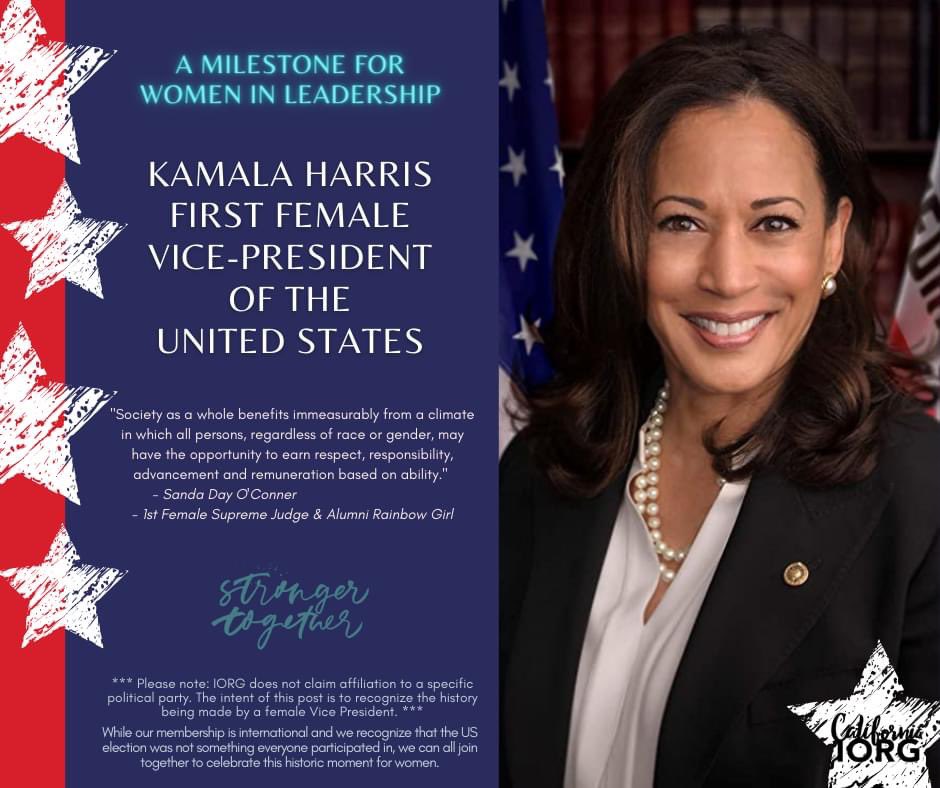 CARainbowGirls's tweet photo. We’re excited to see a milestone for women in leadership; First female Vice-President Elect of the United States!
Let’s all join together to celebrate this historic moment for women.
#caiorg #gorainbow #madamvp #womeninleadership https://t.co/8VPlqItq0k
