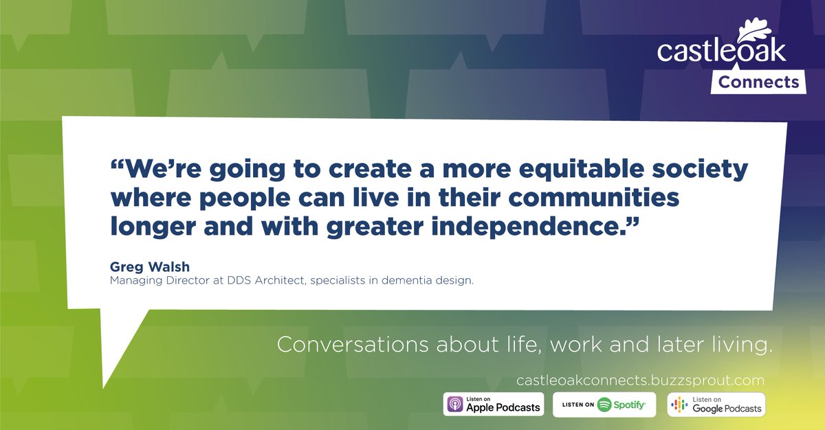 Greg of @DDSARCHITECTS joins us in our new podcast #CastleoakConnects to discuss designing for people with cognitive impairment and what it means to be a Global Brain Institute fellow. Listen at castleoakconnects.buzzsprout.com