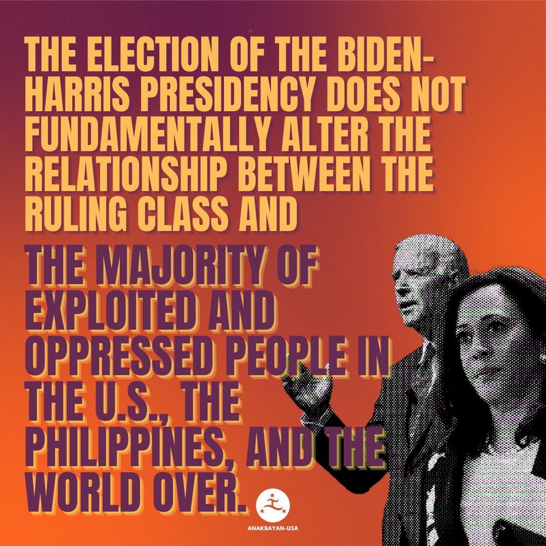 AnakbayanUSA's tweet photo. Both the Republican and Democratic parties represent the two sides of the same imperialist coin. The Philippines will not be spared from Biden’s neoliberal and militarist domestic and foreign policy.

The fight continues. We must organize: https://t.co/au02xYw7al https://t.co/kctUAHcysB