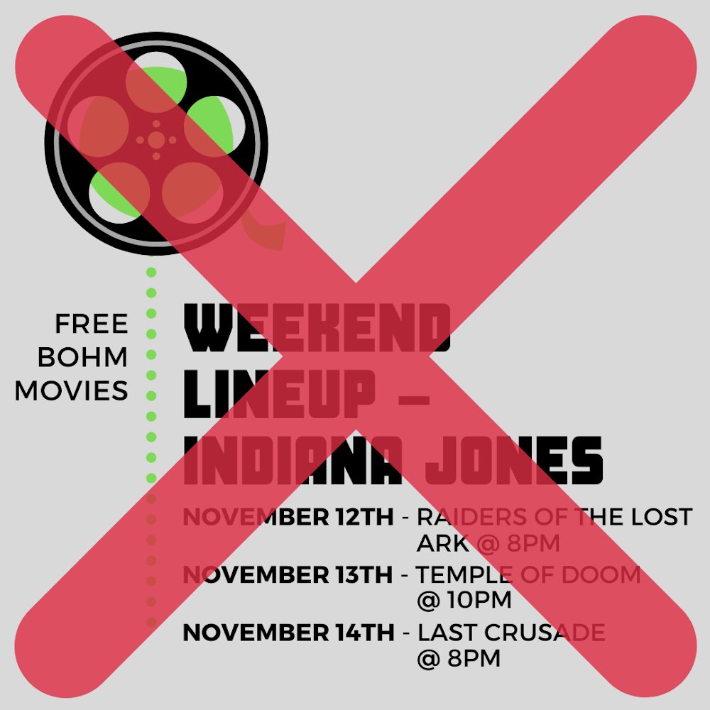 ACUnionBoard's tweet photo. we hate the be the bearer of bad news, but in light of the recent information we have revived regarding COVID, free bohm movies are now cancelled for the rest of the semester 

but don’t forget, our virtual ghost hunting event on friday the 13th is still on! https://t.co/mWR49UNc2o