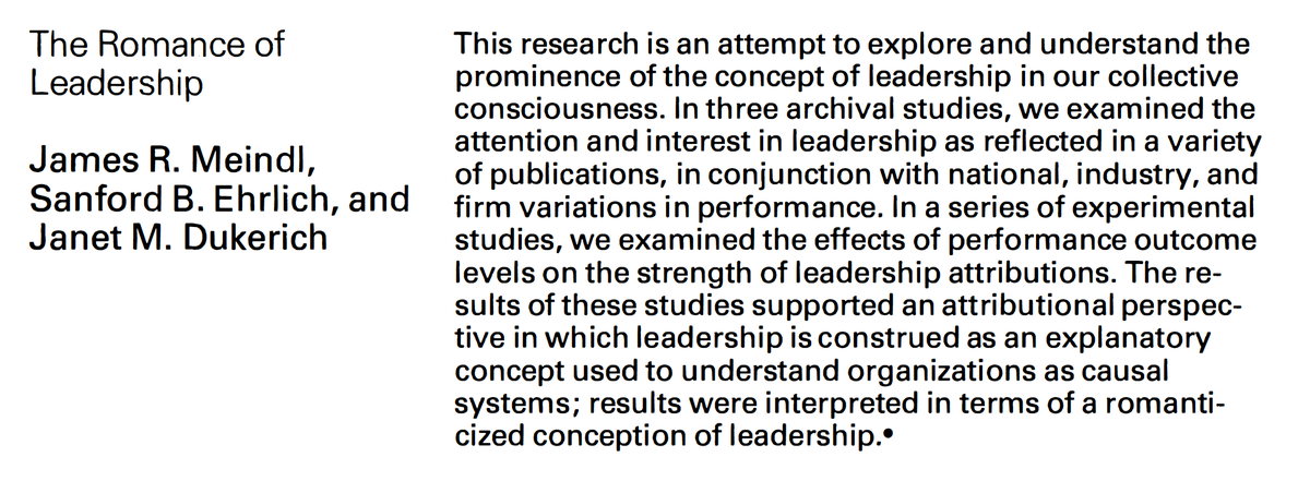 Long ago, Jim Meindl pointed out that "leadership" is just a story we use to simplify and explain complex events. Now, Steffens and  @alexanderhaslam show that narcissists are most likely to believe in the leadership story. Perhaps humbler people can better grasp complexity? 