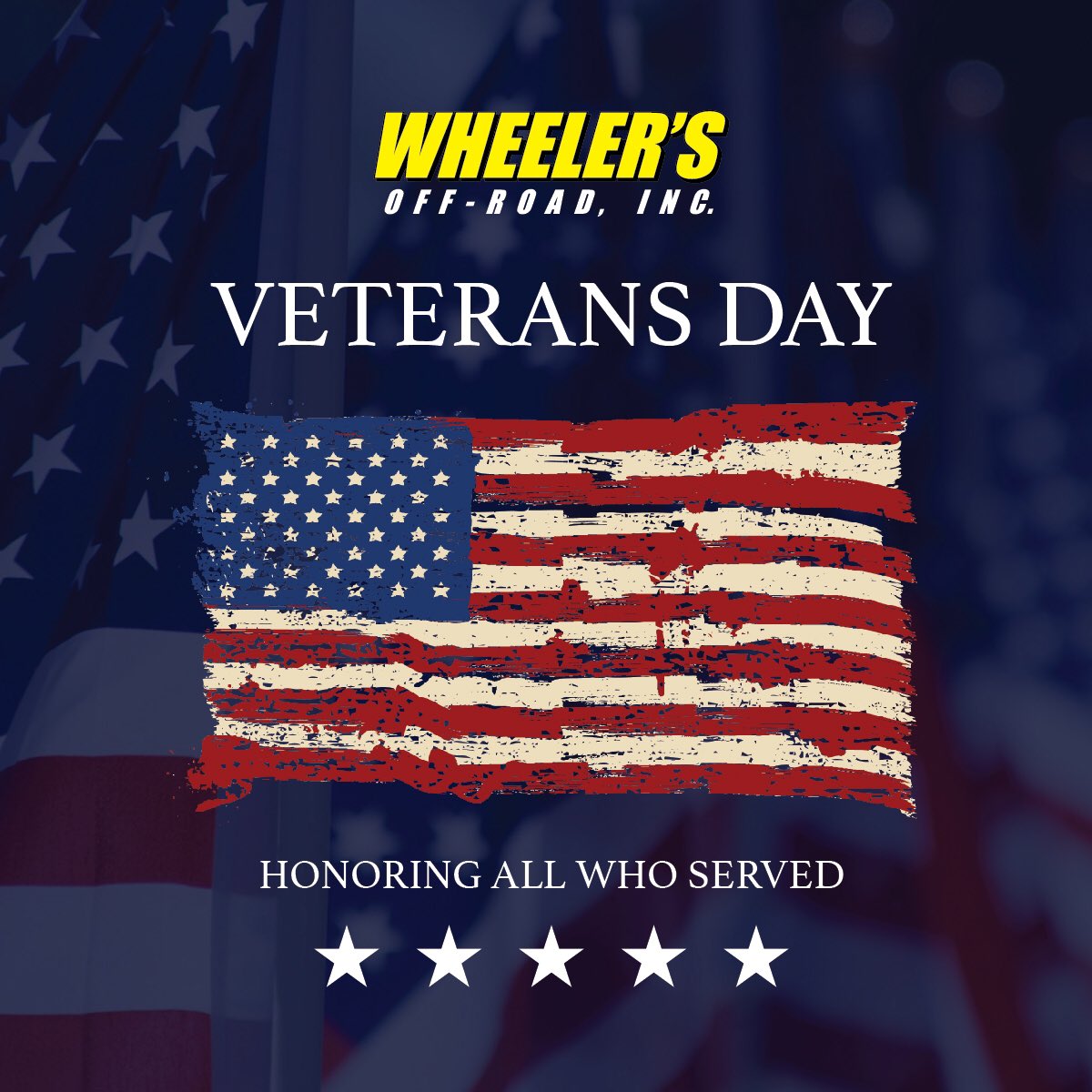 WheelersOffRoad's tweet photo. On this Veterans Day we honor those who have served our country. We owe you debt of gratitude. Thank you for fighting for our freedoms. #veteransday #wheelersoffroad https://t.co/Nrsafy932C