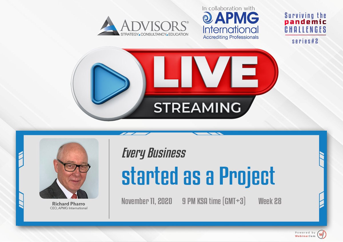 Going live in around 30 minutes from now! 

Registration: lnkd.in/dSRPPPT

#APMG #ProjectManagement #PMOT #PM #Advisors #Surviving #Pandemic #Covidsupport