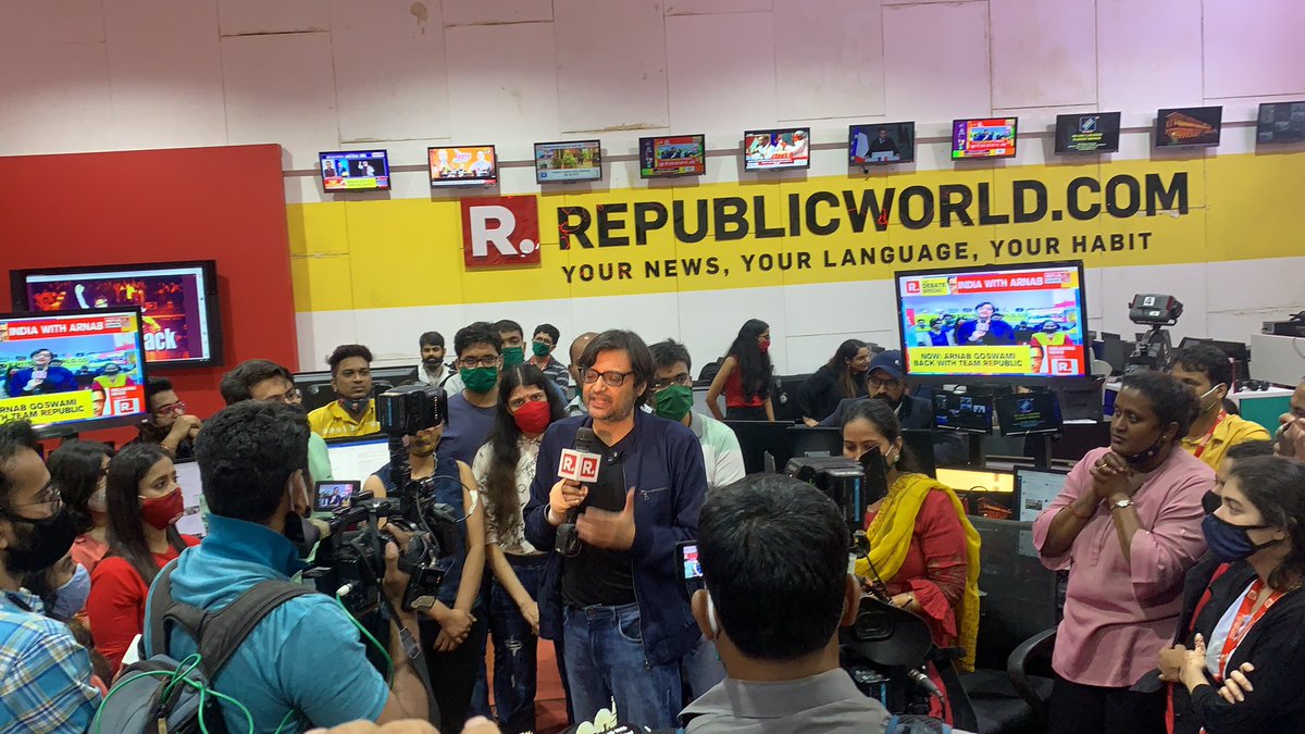 republic's tweet photo. #ArnabIsBack with Team Republic; hear his message #LIVE here - https://t.co/xlC0z1qTQl https://t.co/XpB5ebImlF