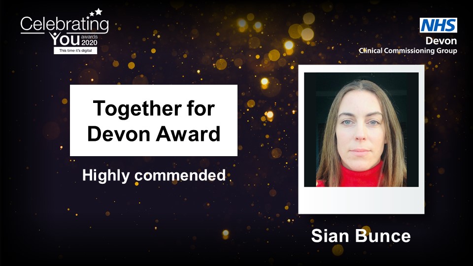 NHSDevon's tweet photo. Congratulations to Sian Bunce - highly commended in our Together for Devon Award 👏

#CelebratingYou #ThisTimeItsDigital #WorkingTogetherForDevon https://t.co/LMAiLG0GL7