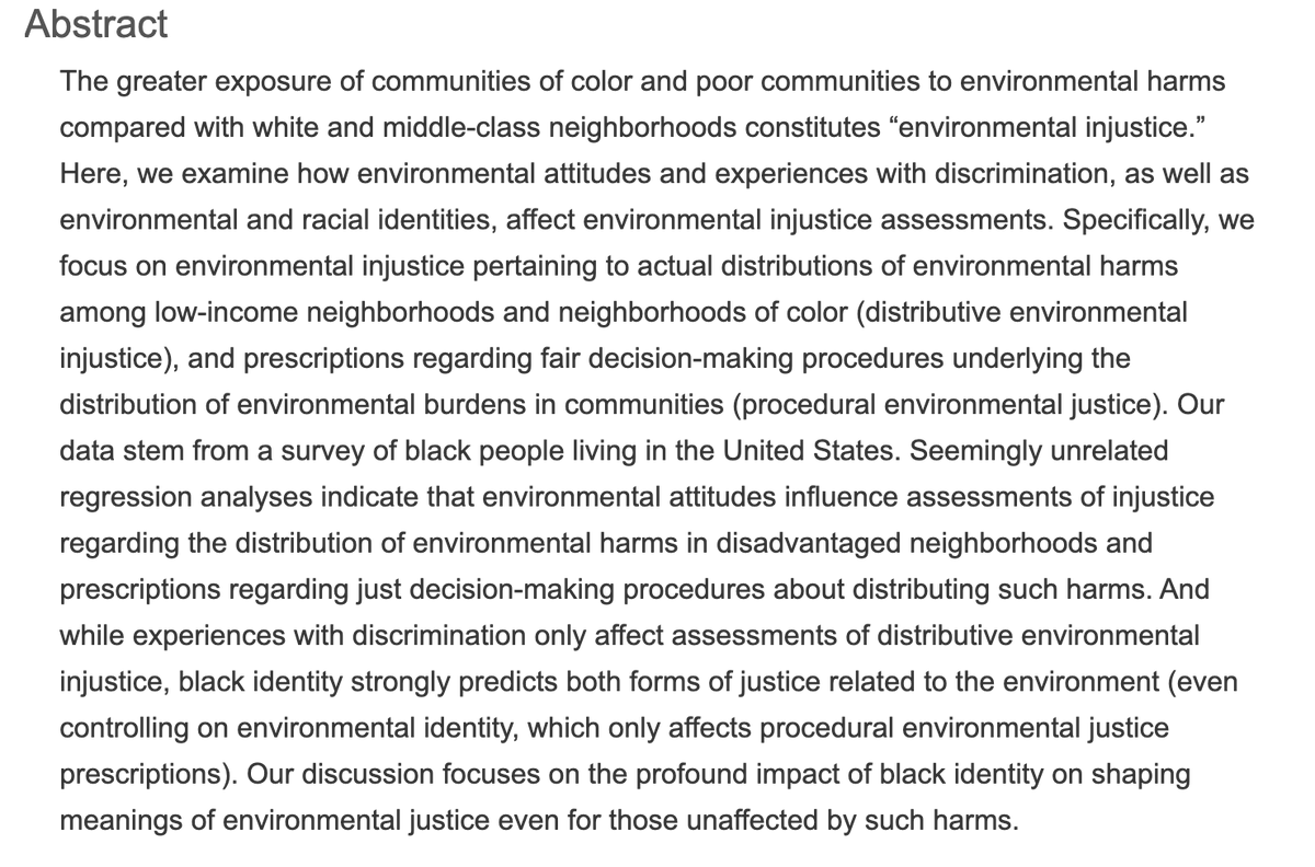 "Assessments of Environmental Injustice among Black Americans" by  @christieparris, Karen A. Hegtvedt, and Cathryn Johnson in  @_SocialCurrents  https://journals.sagepub.com/doi/abs/10.1177/2329496520950808