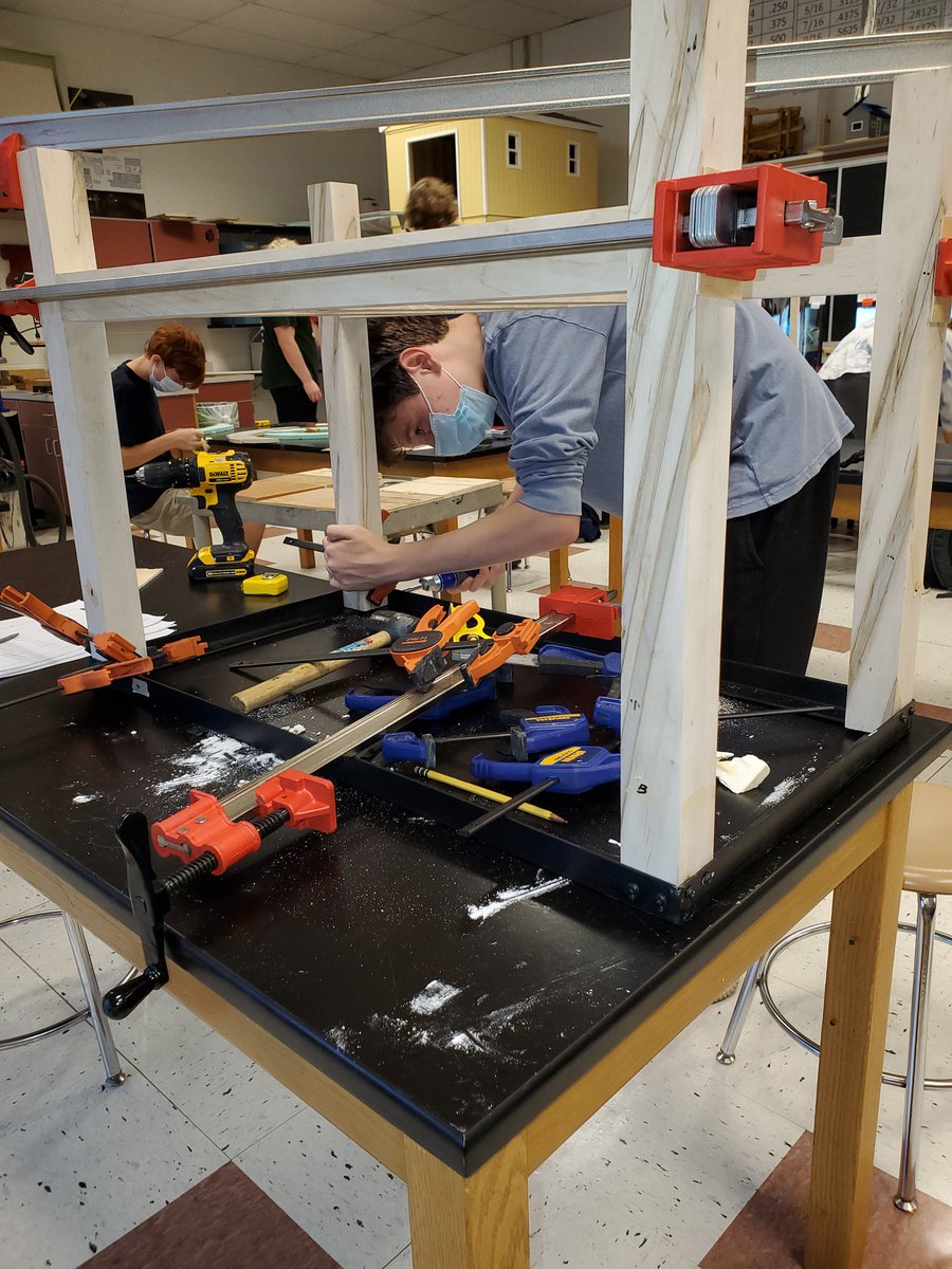 pbowman62's tweet photo. @TVTEengineering Michael dry fitting his steel/maple table in STEMLab https://t.co/CJtica45sF