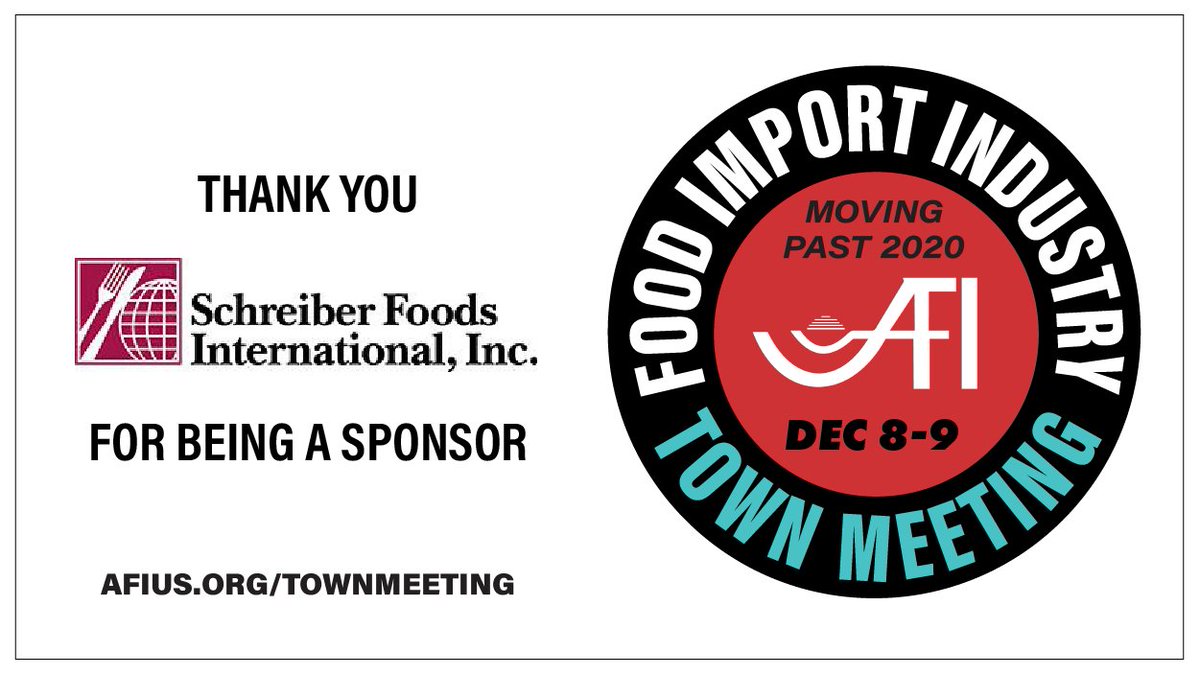 NAFFShq's tweet photo. AFI Town Meeting Dec. 8-9, via ZOOM. Food importing industry will hear a slate of expert speakers on vital industry issues.  
Details, registration and sponsorship at https://t.co/yVUxmIbTFG 
Thank you Schreiber Foods Int'l @AmbrosiaFoods 
for being attending and being a sponsor! https://t.co/H67Vnj5YTH