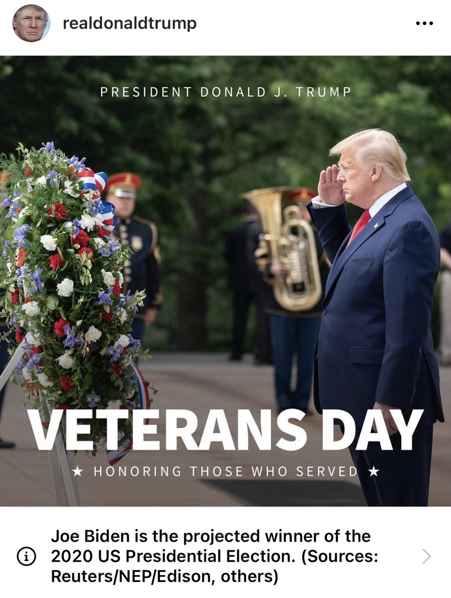 TomiLahren's tweet photo. Hey @instagram is there a legitimate reason you’re putting a BS disclaimer on this post from PRESIDENT @realDonaldTrump honoring our veterans?..... https://t.co/CsVl8kL1li
